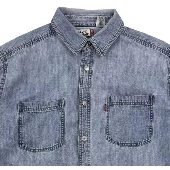 VTG 1990's Levi's Jeans Blue Thick Denim Shirt Large Men Metal Buttons Shacket - Picture 1 of 7